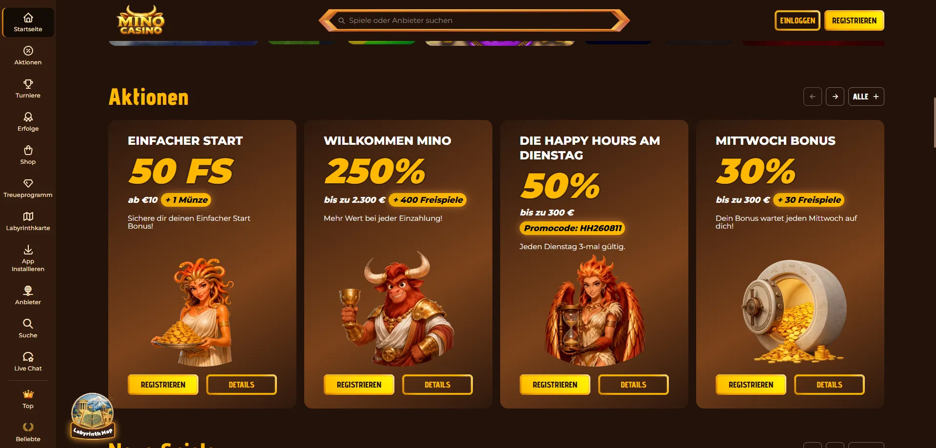 Mino Casino Willkommensbonus und laufende Aktionen 2026