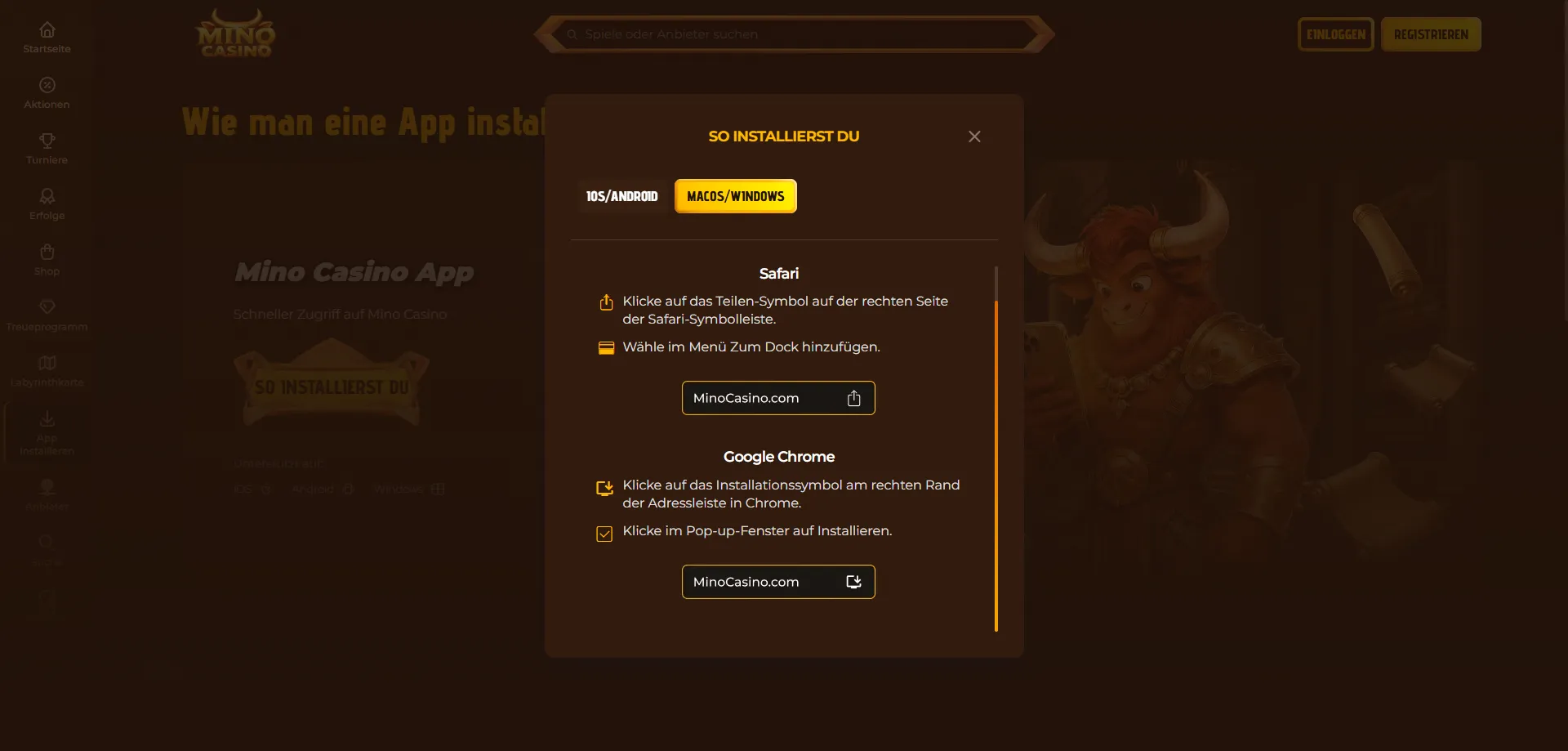 Mino Casino Mobile App und Browser-Version für unterwegs